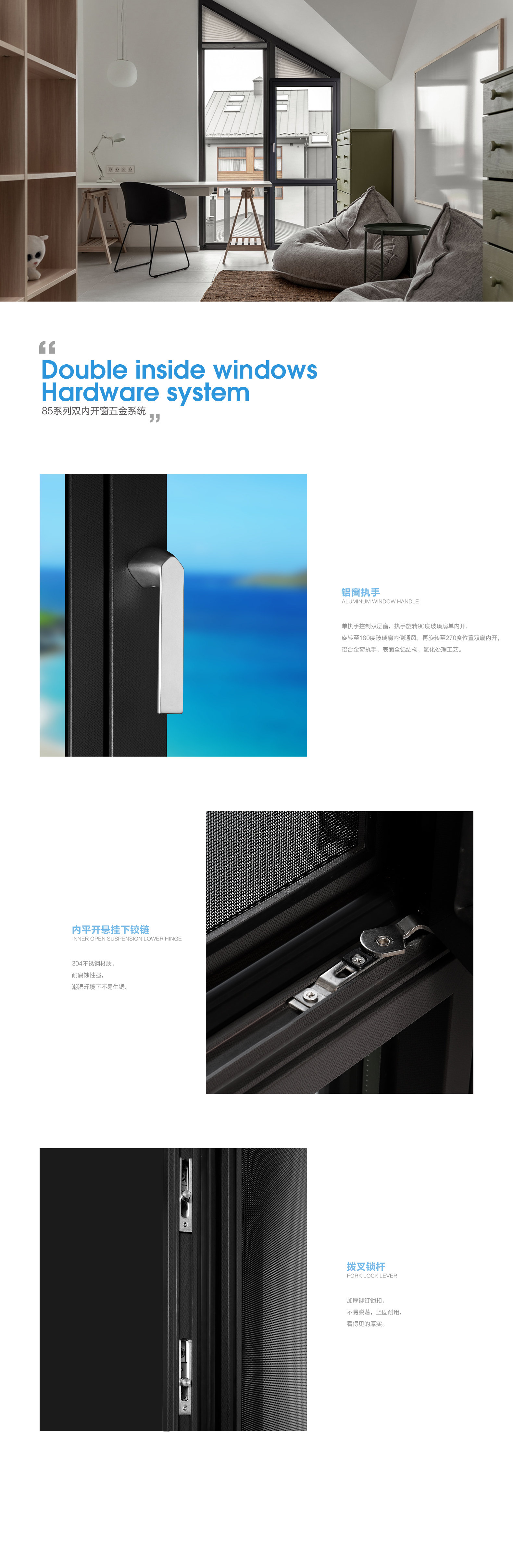 雙內開門聯窗五金系統